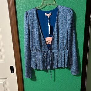 Leyden Blue Patterned Jacket with Waist Tie
